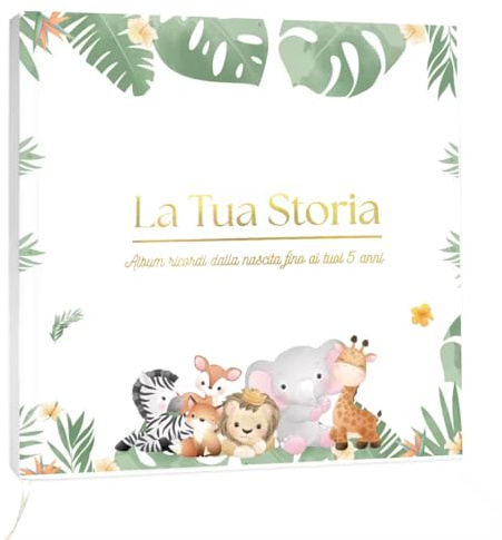 Album Nascita Bambino e Bambina per foto e scritte di ricordi da 0 a 5 Anni Album Ricordi Neonato Ideale per Regalo Nascita Neonato, baby shower compleanno adesivi inclusi in stampa oro