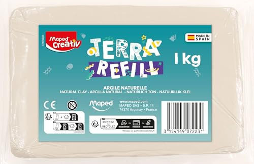 Maped CREATIV 1 kg lerpåfyllning för keramik - självhärdande lera och lätt att använda - kreativ aktivitet för barn - Terra Pottery-kompatibel - från 8 år