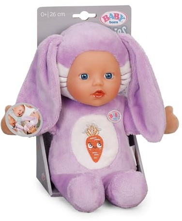 BABY Born for Babies Funny Hase 26 cm Kuschelpuppe mit Fingertaschen | Lange Ohren zum Schnuller befestigen, Fingertaschen zum Spielen, weicher Stoffkörper, waschbar, ab Geburt