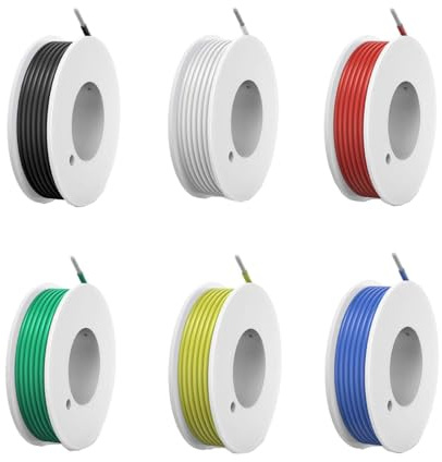 HAXIHA 22AWG Silicone Elettrico kit,22 AWG Flessibili Cavo Elettrico,Rame Stagnato,filo 6 colori (10 metridi ciascuno),Kit Filo di Collegamento per lampade, Elettrodomestici,Metri Ect