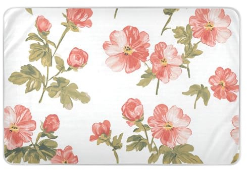 Almohadilla de cama de bebé reutilizable extra grande con flores de geranio de melocotón, suave, absorbente, almohadilla antideslizante para niños pequeños, 52 pulgadas de largo x 34 pulgadas de ancho