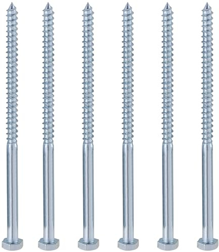 QISF Lot de 6 vis tire-fond M10 x 300 mm – Boulons de traverses ferroviaires robustes à tête hexagonale zinguée pour fixations en bois sur béton, pour support de clôture, étagères