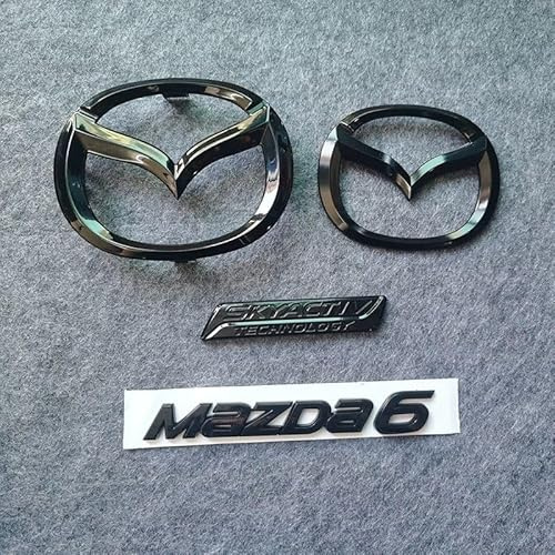 LFWCZS vorne hinten Ersatz Emblem Kit für Mazda 6 Sport Combi 2015 2016 2017,Schwarz Kühlergrill Kofferraum Plakette Zeichen Badge Aufkleber Logo 3D Metall Kfz Dekor Tuning Zubehör