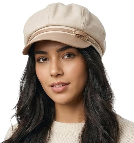 HIQIU Damballongmössa basker elegant trendig skärmmössa åttkantig hatt basker Newsboy keps för höst höst, Vit, one size