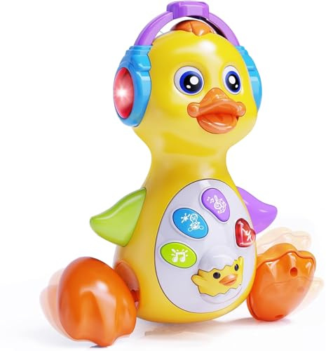 Yzata Musical Flapping Yellow Duck, Crawling Tummy Time, Educational Learning Walking Light Up Dancing Toy for 1 Year Old Baby Toddler Infant Easter Valentine Gifts