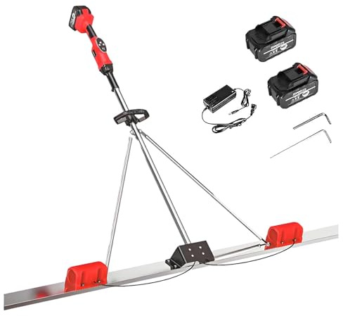AiODiO Niveladora vibratoria de Cemento con batería de Litio, Regla vibratoria inalámbrica para hormigón húmedo, 3000-6000 RPM, Borde Recto de Acero Inoxidable 1.5m-2*Battery