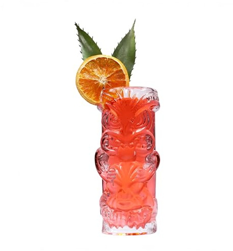 bar@drinkstuff Duece Glass Tiki Mug 350ml Clear Glass Tiki Cocktail Mug with Sculpted Tiki Face for Rum Cocktails Tropical Drinks Decorative Barware for Home Bar Parties Luaus Events