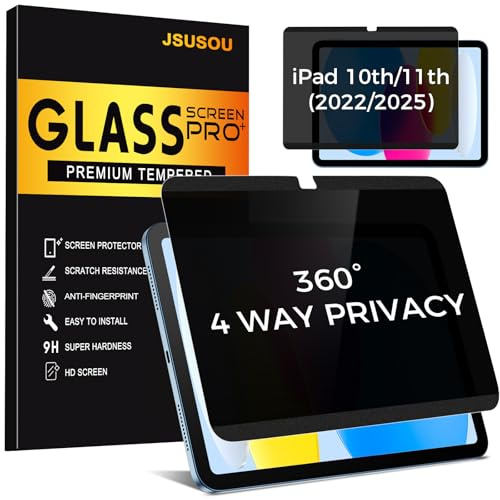 JSUSOU 4-Way Magnetic Privacy Screen for iPad 11th Generation (A16) 2025/ 10th Gen 2022, Removable 360° Private Filter for iPad A16, Anti Glare Bubble-Free Easy Install Security Protector, 1 Pack