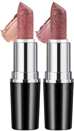 Daozhogo Glitzer Metallic Lippenstift, Lipstick Metallic Glänzend Glossy, Glitter Lippenstifte, Wasserfest Satin Lipstick für Damen Mädchen Make-up 2 PCS