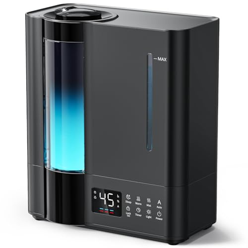 AROEVE 8L Umidificatore Ambiente, Umidificatore Nebbia Calda & Fredda per Ambienti Grandi, Caricamento dall'Alto, Diffusore Aromi, Sensore Umidità, 60H/22dB Silenzioso per Bambini Stanza Bimbi Piante