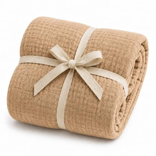 Musselin Babydecke Puckdecke für Babys, 4-lagig, 80 x 120 cm Beige | 100% Bio-Baumwolle, kuschelweich, atmungsaktiv, Stilltuch, Krabeldecke