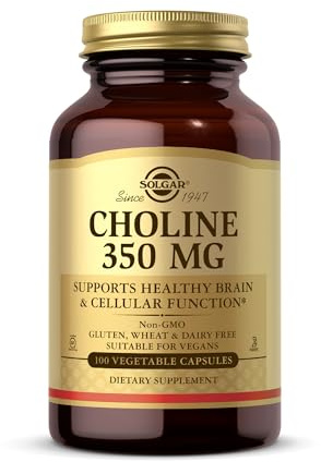 Solgar Choline 350 mg - 100 Vegetable Capsules - Non-GMO, Vegan, Kosher - 100 Servings