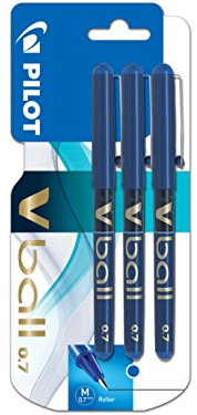 Pilot Vball 7 Tintenroller mit Flüssigtinte, 0,7 mm Spitze, Schwarz, 3 Stück 3 Stück blau