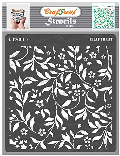 CrafTreat Reusable Leaf Stencils 6X6 Inch for Painting on Wood, Canvas, Paper, Tile and Wall - Flourish Background Designer Flourish Stencil - Floral Stencils and Templates for Painting