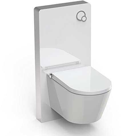 BERNSTEIN - Pack WC japonais + Module sanitaire Blanc, Toilettes suspendu lavant Cuvette céramique brillant, jet douche, Abattant LED, Chasse Vortex 180° - 59x38x38cm - Basic 1102