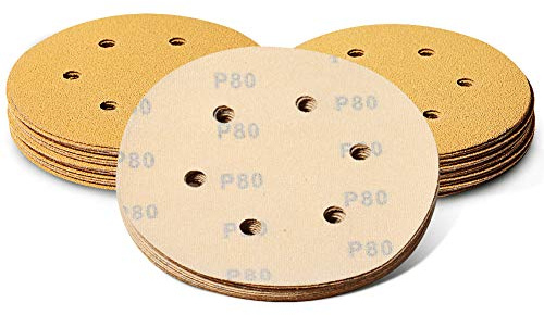 SPEEDWOX 50 Pcs Sanding Discs 6 Inches 80 Grit 6 Hole Hook and Loop Sandpaper Dustless Fit for Random Orbital Sander Assortment Yellow Finishing Discs for Automotive Woodworking