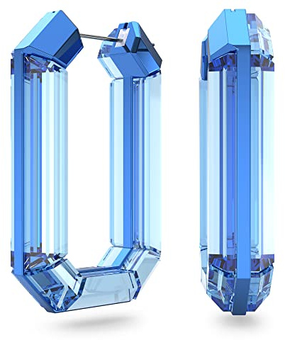Swarovski Lucent Kreolen, Blaue Statement Ohrringe mit Geschliffenem Swarovski Kristall