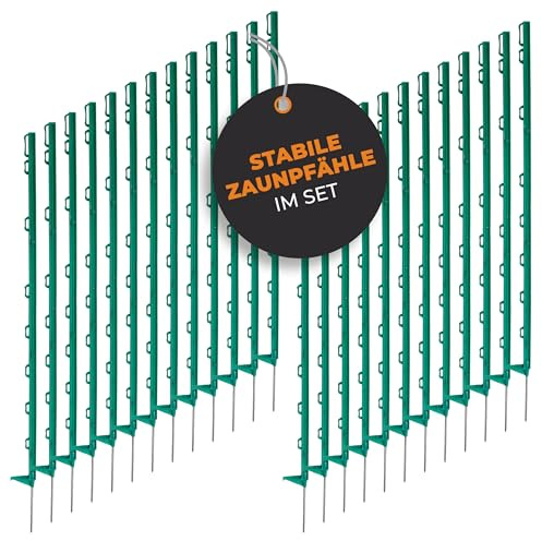 Ellofence Weidezaunpfahl 25 Stück | 105 cm hohe Weidepfähle mit 8 Ösen | Wetterfeste Weidezaun Pfosten mit verzinktem Bodennagel | Der Kunststoff Weidezaunpfahl ist für Litze, Band und Seil geeignet