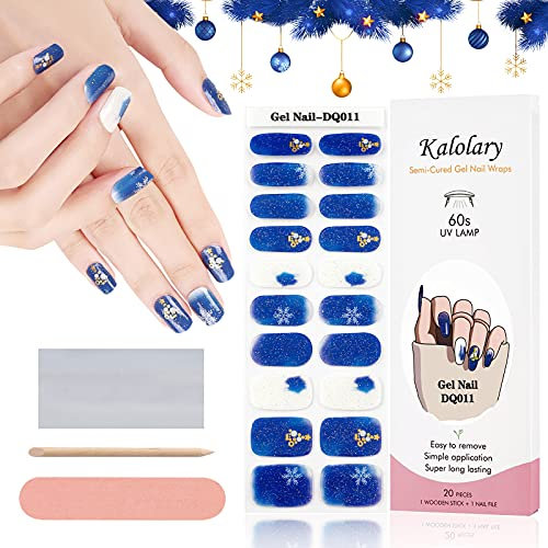 Kalolary Weihnachts-Nagellack-Streifen, Schneeflocken-Folien, Glitzer-Farbverlauf, Gel-Aufkleber Mit Nagelfeile und Stick (UV-/LED-Lampe Erforderlich), 20 Stück