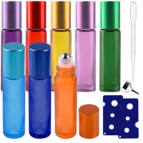 QUACOWW Ätherische Öle Roller Flaschen, Roll On Flasche Leer Set 10ml zum Aufbewahren von ätherischen Ölen, Lotionen, Parfums und Anderen Flüssigkeiten 8 Stück（Trichter, Öffner, Tropfer）