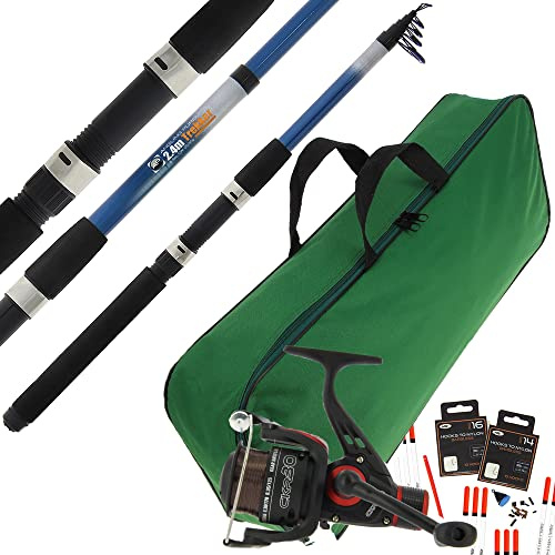 Coarse Fishing Travel Rod Set 2.4m with 1BB Reel 8bls Line Tackle & Carryall Bag