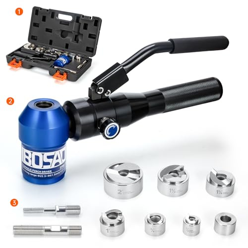 IBOSAD Kit de perforador hidráulico de aleación de aluminio de 1/2 a 2 pulgadas para conducto eléctrico, juego de herramientas KO perforadora de chapa de metal (TPA-8-NEW)