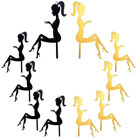 High Heels Acrylic Cupcake Topper,10 pcs Cake Toppers Girls Princess Happy Birthday Cake Topper Personalised Sitting Lady Silhouette Card, for Wedding Birthday Party Cupcake Dessert Decoration