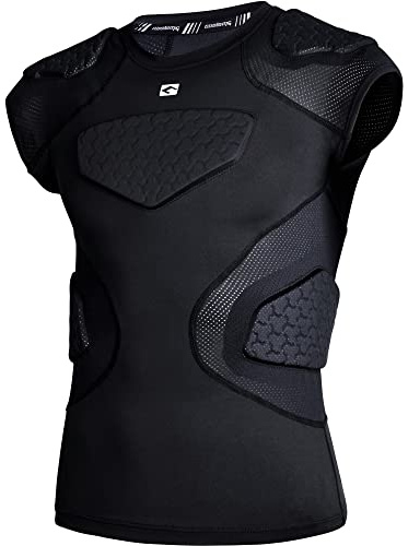 COOLOMG Youth Football Chest Rib Protector Kids Padded Compression Shirt for Rugby Lacrosse Black M
