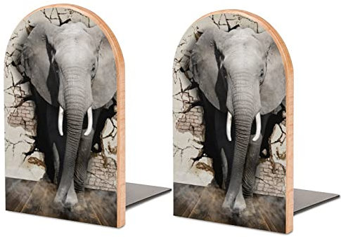 Packung Mit 2 Buchstützen Elefant, Der Aus Den Wänden Herauskommt Rutschfester Bücherständer Aus Holz Bücherregal Bücherhalter Für Home Desk Office Library