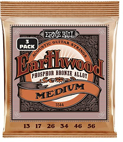 Ernie Ball Earthwood Custom Medium akustiska gitarrsträngar i fosforbrons, 3-pack, tjocklek 13-56 (P03544)
