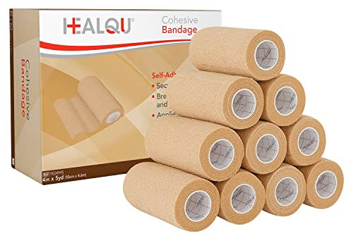 Healqu| Bendaggio autoadesivo, nastro coesivo per atletica e sport, 4 x 5 m di nastro medico autoaderente, flessibile e impermeabile per polsi e caviglie, per cani (confezione da 12)