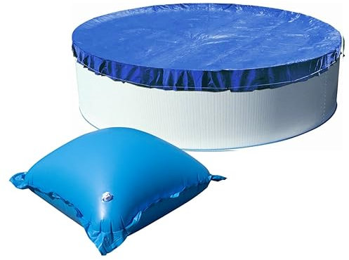 EVOLUTION Abdeckplane mit 18 Luftkissen Set Rund 550cm Blau Übermaß Pool Überwinterung