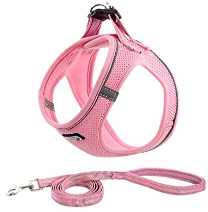 Suredoo Liten storlek reflekterande hundsele kattsele med koppel, andningsbar vadderad justerbar hundsele för hundar katter valpar liten storlek (S, frostning rosa)