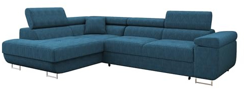 Mirjan24 Ecksofa Torezio Cord mit Bettkasten, Einstellbare Kopfstützen, Sofa mit Schlaffunktion, Eckcouch für Wohnzimmer, L-Form Couch mit Bettfunktion (Poso 05, Seite: Links)