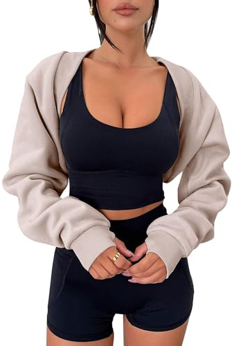Zwurew Khaki Shrug Y2K Tops Long Sleeve Bolero Shrug Sweatshirts Open Front Workout Gym Tops Shrugs