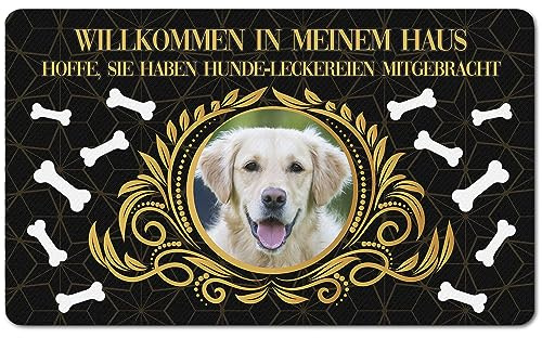 Ferocity PERSONALISIERTE Fußmatte mit Foto Matte Lustiger Tierliebhaber Fußabstreifer; Waschbarer Fußabtreter für Innen und Außen vor der Tür, ins Haus Motiv Hunde Hundeleckerli [140]