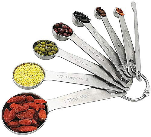 Deger Juego de 8 cucharas medidoras, 7 cucharas dosificadoras para ingredientes secos y líquidos + 1 regla dosificadora para cocinar
