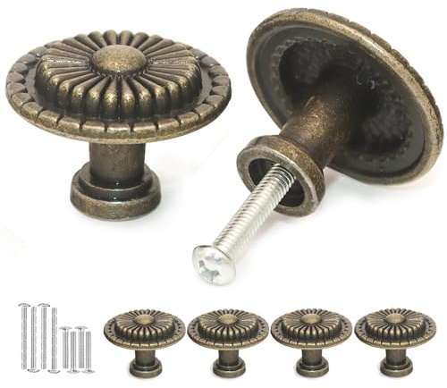 Misuyue Möbelknöpfe Vintage, 30mm Schrankknöpfe Bronze Farbe Blumen Muster mit Schrauben, 4 Stück Türknöpfe für Schublade, Schrank, Möbel, Küchenschränke, Kleiderschrank