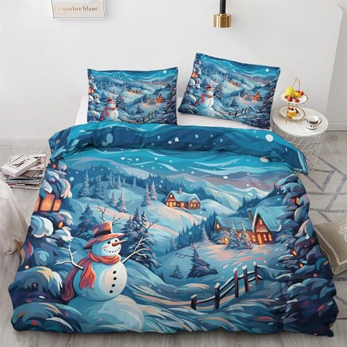 GEDAEUBA Schneemann Bettwäsche 135x200 Winter - Weihnachts Bettbezug 135 x 200 2er Set, Wendebettwäsche und Kissenbezug 80x80, Weiche & Angenehme & Warme Mikrofaser Bettwäsche-Sets mit Reißverschluss