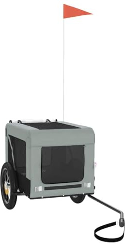 vidaXL Remorque de Vélo pour Animaux de Compagnie, Chariot à Vélo pour Chien avec Roues, Poussette de Chien, Gris et Noir Tissu Oxford et Fer