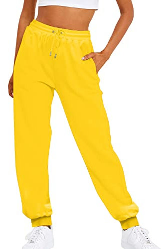 Jogginghose Damen Baggy -Sporthose Damen Lang Yoga Hosen Hohe Taille Freizeithosen Elastischer Bund Laufhose Sweathose mit Taschen und Kordelzug Fitnesshose Baumwolle Traininghose für Frauen
