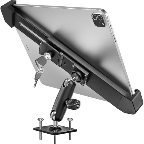 woleyi Anti Theft Heavy Duty Drill Base Tablet Holder Car Mount Dashboard for Truck/Vehicle with Security Lock and Key, Compatible with iPad Pro/Air/Mini, Galaxy Tabs, More 7-11 Tablets