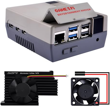GeeekPi Retro Gaming Game5Pi Gehäuse für Raspberry Pi 5, ABS Gehäuse mit Armor Lite V5 Aktivkühler für Raspberry Pi 5 4GB/8GB/16GB, kompatibel mit Official Pi5 Active Cooler