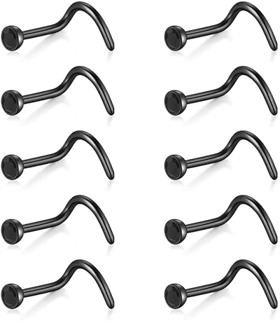 Decentraland 10 PCS Black-Black Surgical Steel/Titanium Nose Studs for Women Nostril Piercing Jewelry 20g
