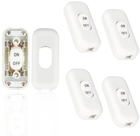 CYIOU 4 Stück Lampenschalter 6A 250V Schalter für Lampe Weiß Kabelschalter 2-3 Polig Wippschalter Schnurzwischenschalter für Alle Arten von Elektrischen Lampen Tischlampen