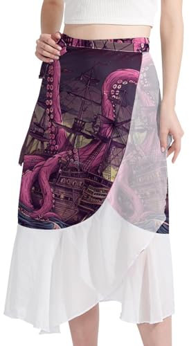 Beach Skirt, Swimsuit Coverups for Women, Bathing Suit Wrap Skirt, Octopus Sailboat Nautical Painting Art