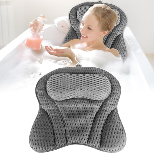 4D Air Mesh Bath Pillow, Ergonomic Bath Pillow Neck and Back Support Bath Cushion, Air Mesh Technology Bath Headrest Pillow Bath Pillows with Strong Suction Cups for All Bathtub and Home Spa