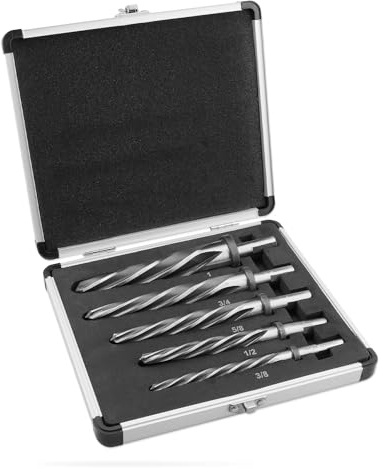 5-teiliges Bohrbrücken-/Baureibahle-Bit-Set, 0,95 cm, 1,27 cm, 1,9 cm, 1,9 cm, 2,5 cm mit 1,27 cm Schaft, HSS Kegelfutter, Reibahle, Werkzeug für Stahl, Metall, Holz, Legierung, Bohrloch mit