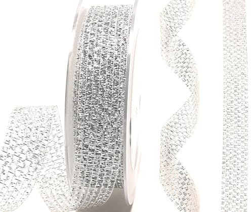s.dekoda Schleifenband 25m x 25mm Silber Gitterband Raschelband Dekoband [D4203]