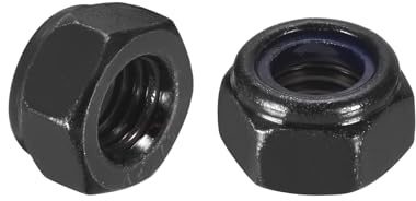 sourcing map 10 tuercas de bloqueo hexagonales de nailon M8 x 1.25, acero al carbono autoblocante para sujetadores de construcción industrial, color negro